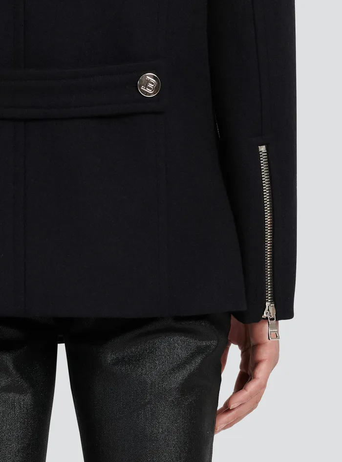 Balmain Outerwear Mens Cropped Wool Coat Black Balmain Outerwear Mens Cropped Wool Coat Black