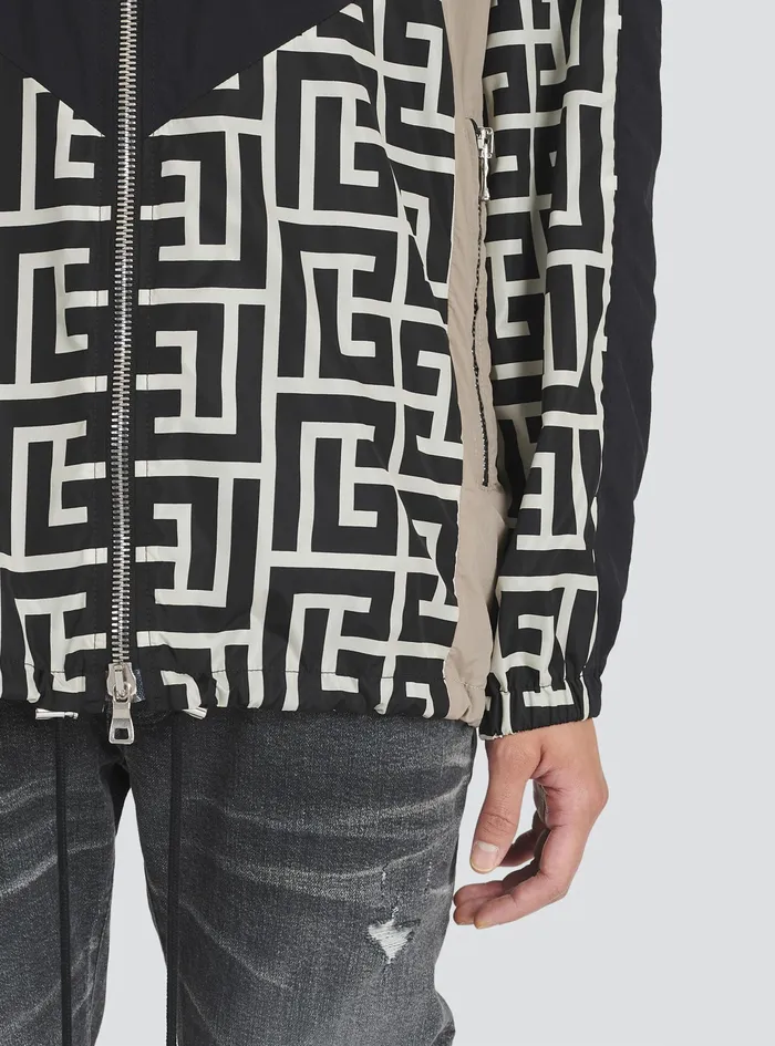 Balmain Outerwear Mens Hooded Nylon Jacket With Balmain Monogram Black Balmain Outerwear Mens Hooded Nylon Jacket With Balmain Monogram Black