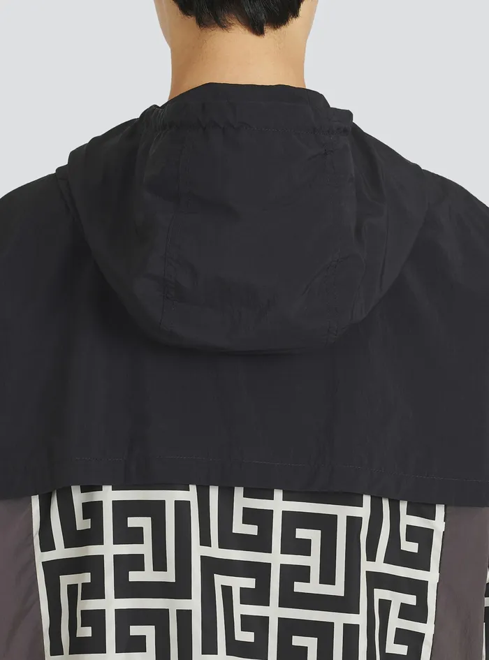 Balmain Outerwear Mens Hooded Nylon Jacket With Balmain Monogram Black Balmain Outerwear Mens Hooded Nylon Jacket With Balmain Monogram Black