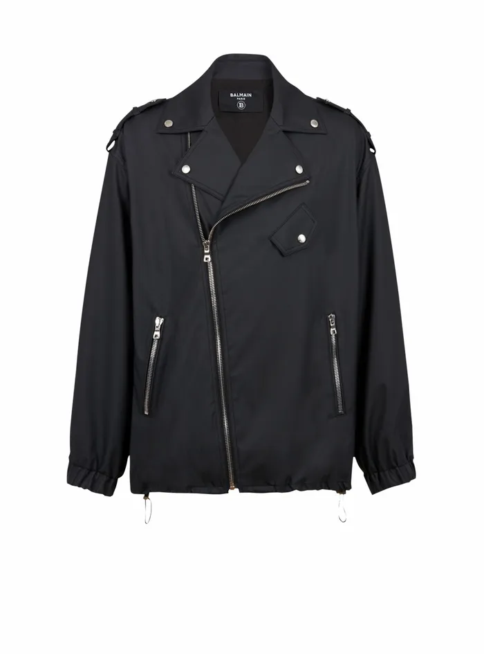 Balmain Outerwear Mens Quilted Faux Leather Biker Jacket Black