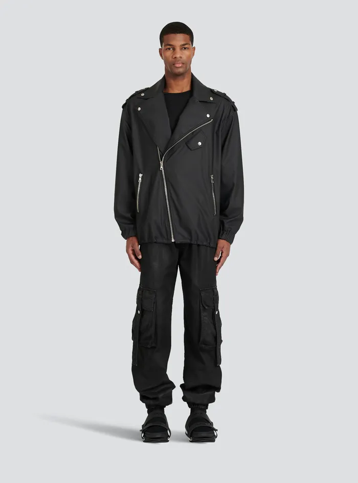 Balmain Outerwear Mens Quilted Faux Leather Biker Jacket Black Balmain Outerwear Mens Quilted Faux Leather Biker Jacket Black