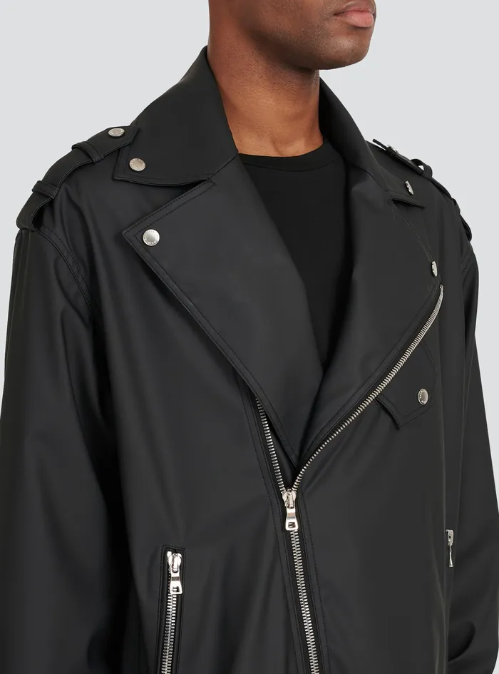 Balmain Outerwear Mens Quilted Faux Leather Biker Jacket Black Balmain Outerwear Mens Quilted Faux Leather Biker Jacket Black