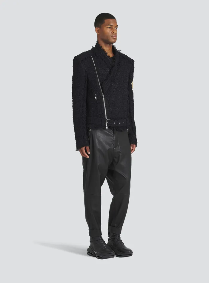 Balmain Outerwear Mens Tweed Jacket With Balmain Badge Black Balmain Outerwear Mens Tweed Jacket With Balmain Badge Black