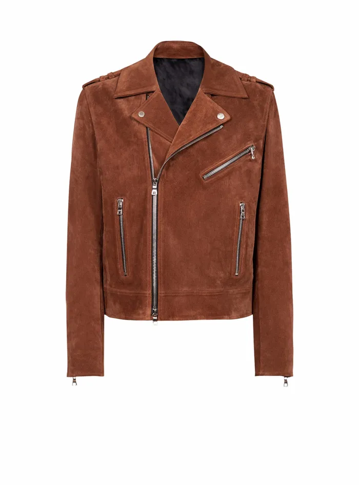 Balmain Outerwear Mens X Netflix Suede Biker Jacket Brown