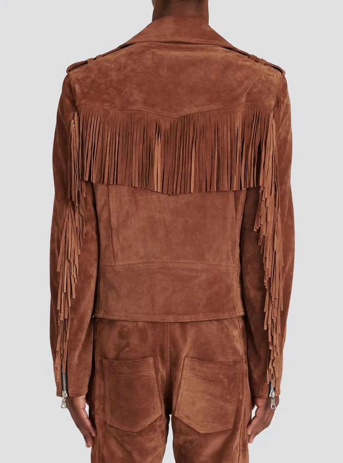 Balmain Outerwear Mens X Netflix Suede Biker Jacket Brown Balmain Outerwear Mens X Netflix Suede Biker Jacket Brown
