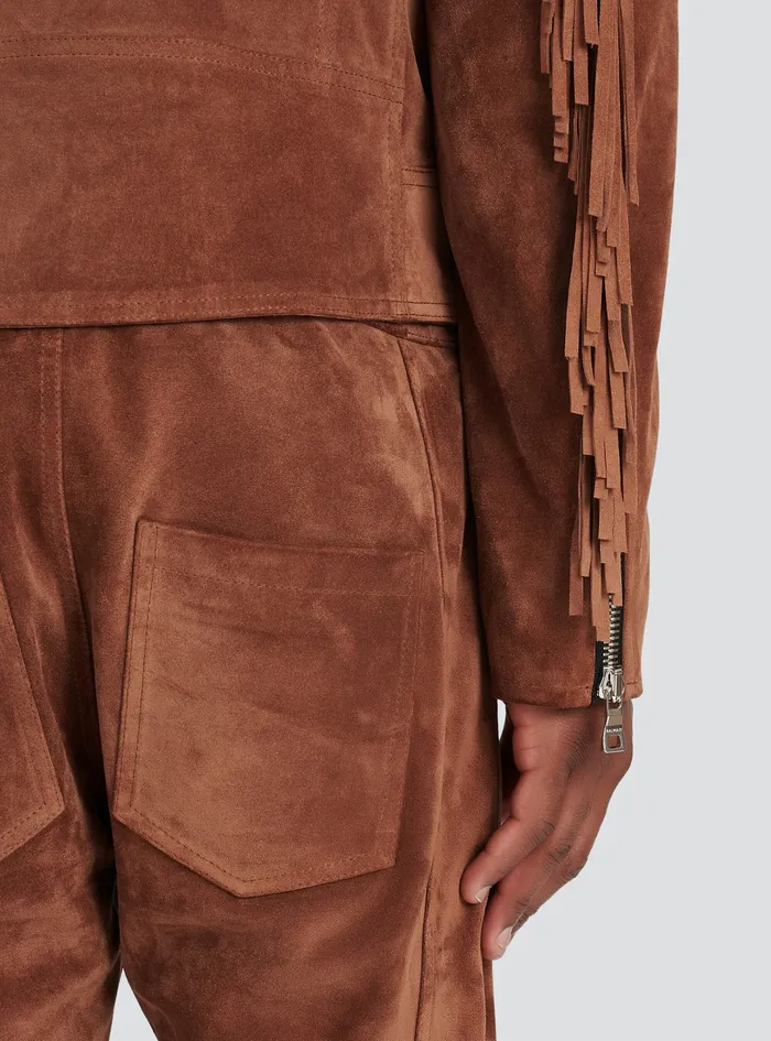 Balmain Outerwear Mens X Netflix Suede Biker Jacket Brown Balmain Outerwear Mens X Netflix Suede Biker Jacket Brown