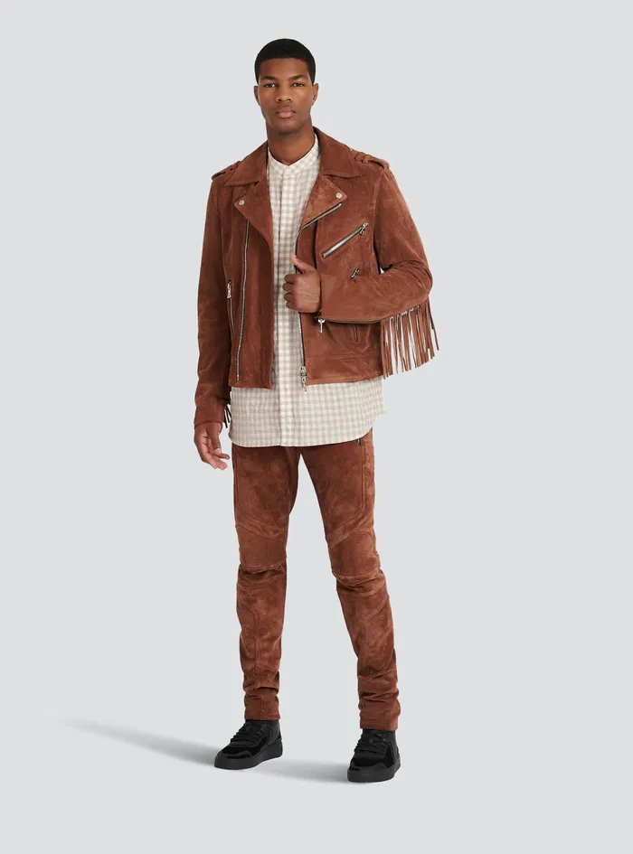Balmain Outerwear Mens X Netflix Suede Biker Jacket Brown Balmain Outerwear Mens X Netflix Suede Biker Jacket Brown
