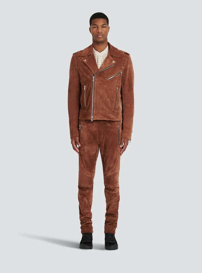 Balmain Outerwear Mens X Netflix Suede Biker Jacket Brown Balmain Outerwear Mens X Netflix Suede Biker Jacket Brown