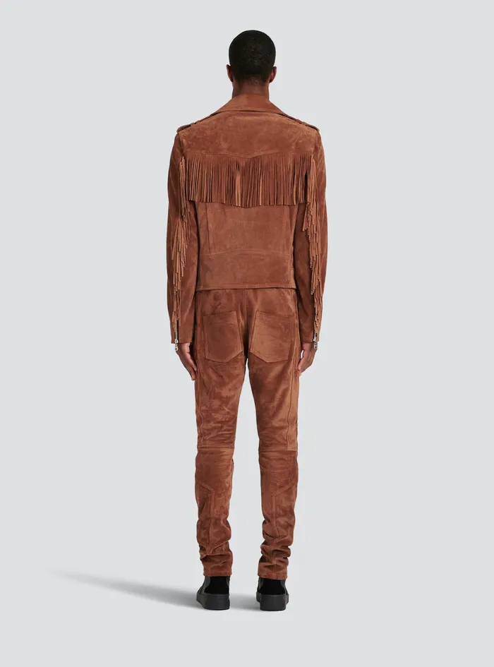 Balmain Outerwear Mens X Netflix Suede Biker Jacket Brown Balmain Outerwear Mens X Netflix Suede Biker Jacket Brown