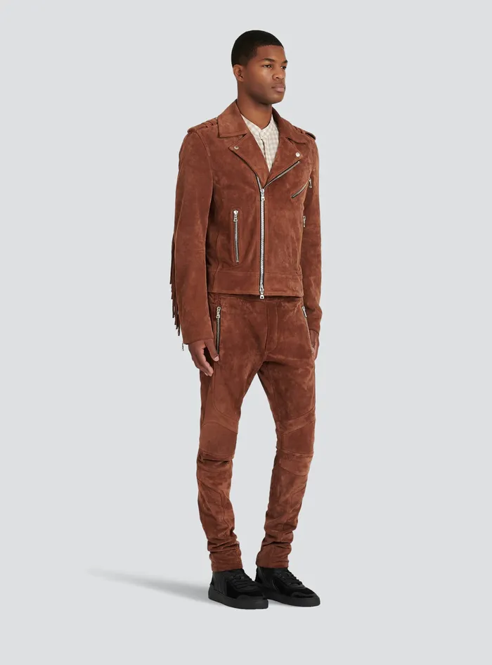 Balmain Outerwear Mens X Netflix Suede Biker Jacket Brown Balmain Outerwear Mens X Netflix Suede Biker Jacket Brown