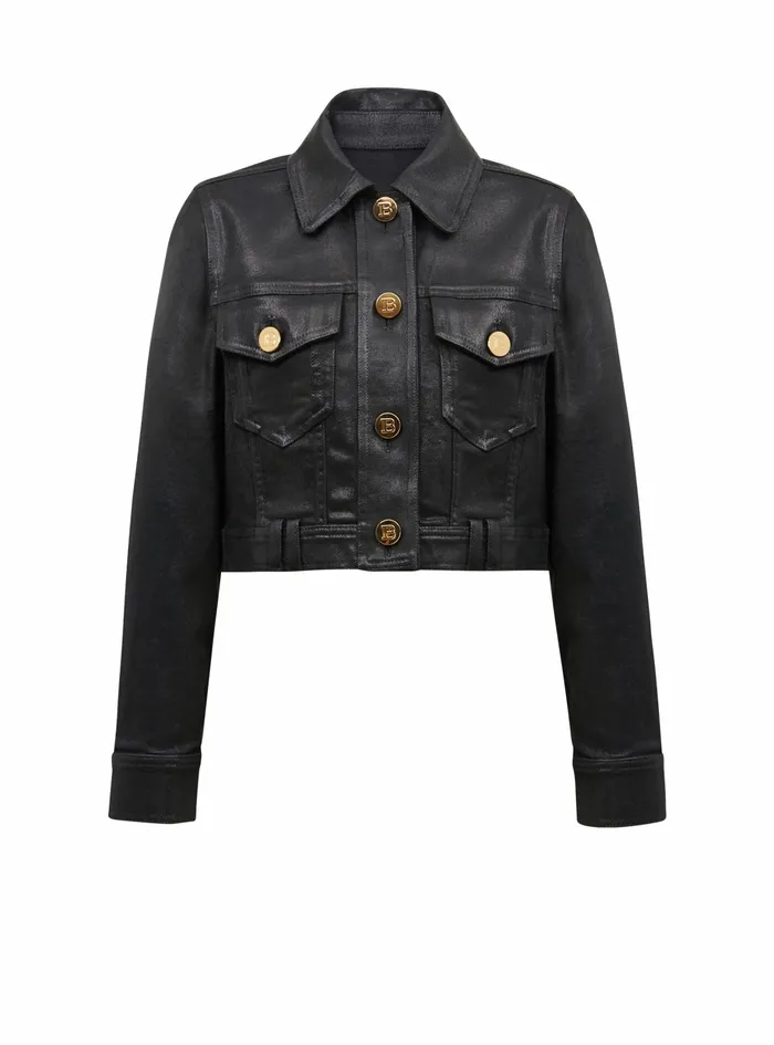 Balmain Outerwear Womens Cropped Denim Jacket Black