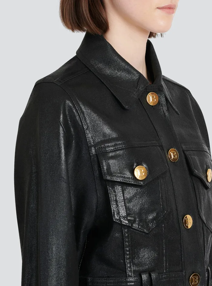 Balmain Outerwear Womens Cropped Denim Jacket Black