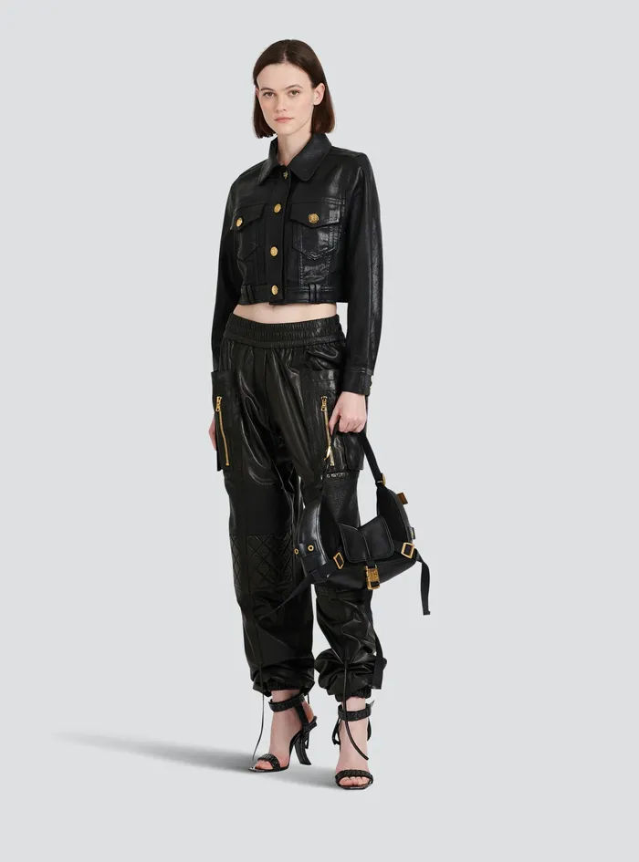 Balmain Outerwear Womens Cropped Denim Jacket Black