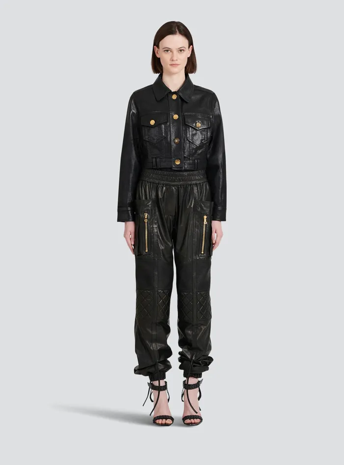 Balmain Outerwear Womens Cropped Denim Jacket Black