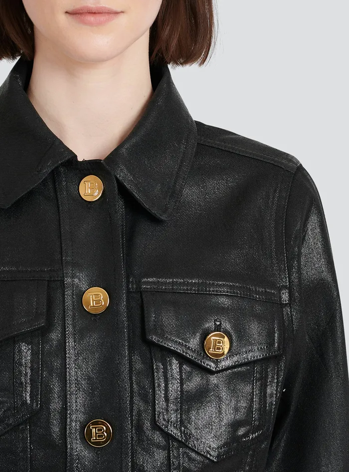 Balmain Outerwear Womens Cropped Denim Jacket Black
