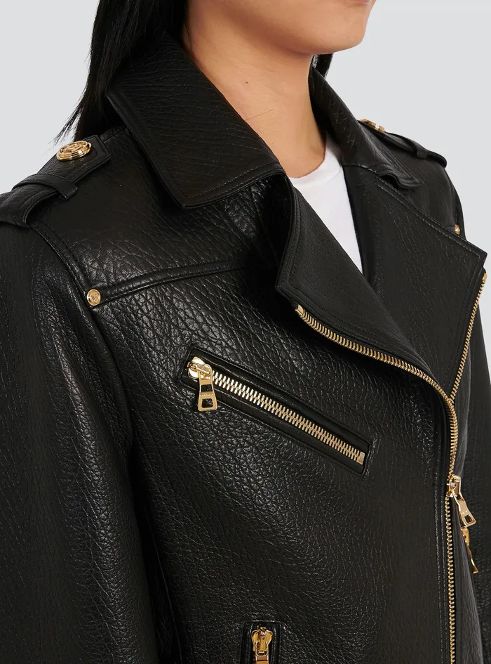 Balmain Outerwear Womens Leather LaceUp Jacket Black