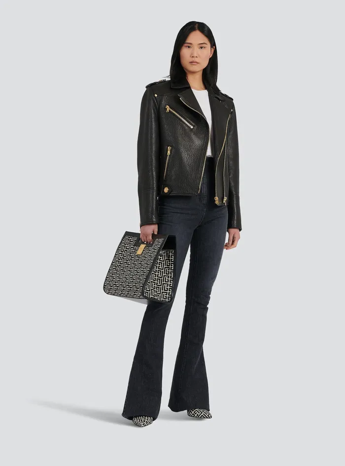 Balmain Outerwear Womens Leather LaceUp Jacket Black