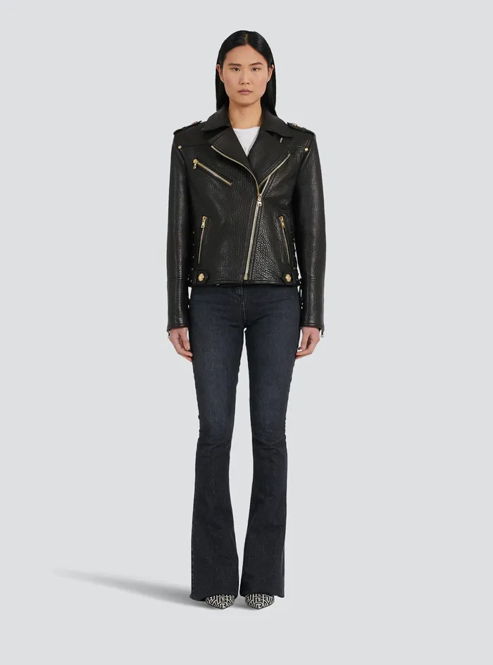 Balmain Outerwear Womens Leather LaceUp Jacket Black