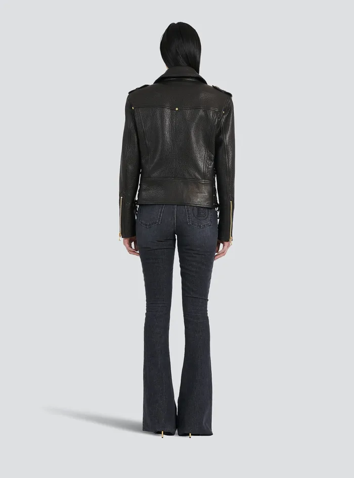 Balmain Outerwear Womens Leather LaceUp Jacket Black