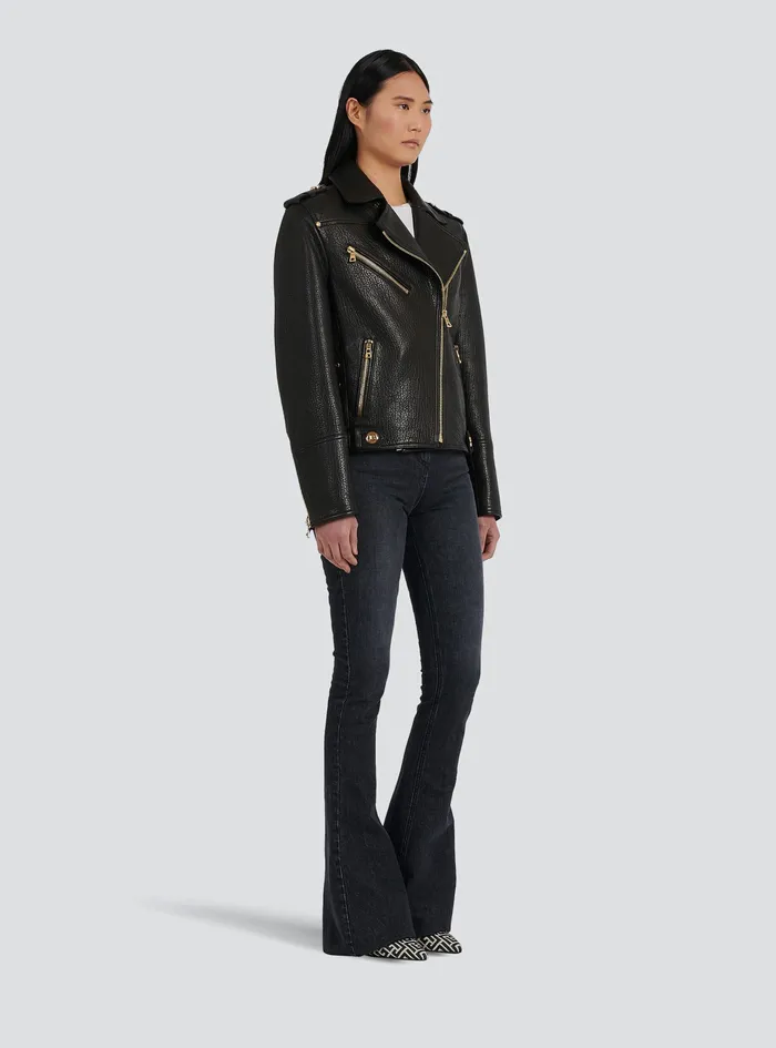 Balmain Outerwear Womens Leather LaceUp Jacket Black
