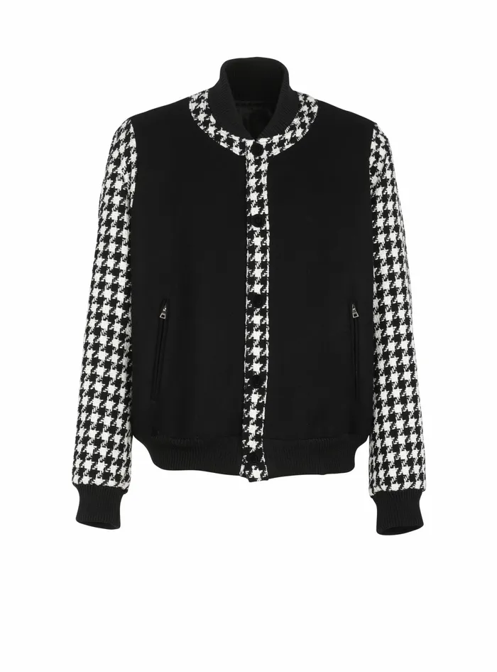 Balmain Outerwear WomensMens Unisex 8211 Bomber Jacket With Houndstooth Pattern Black Balmain Outerwear WomensMens Unisex 8211 Bomber Jacket With Houndstooth Pattern Black