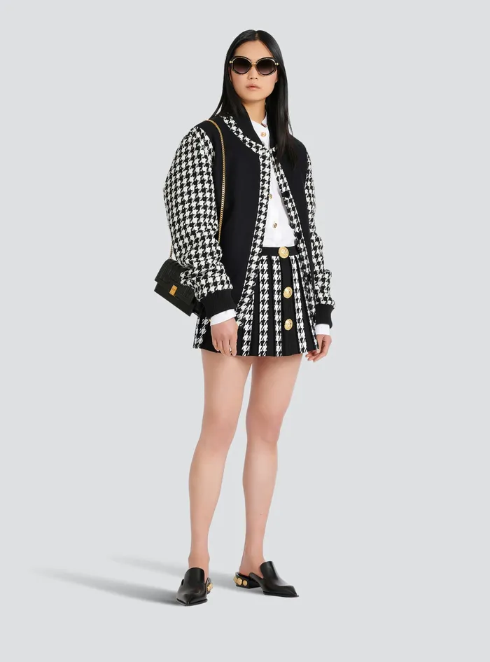 Balmain Outerwear WomensMens Unisex 8211 Bomber Jacket With Houndstooth Pattern Black Balmain Outerwear WomensMens Unisex 8211 Bomber Jacket With Houndstooth Pattern Black