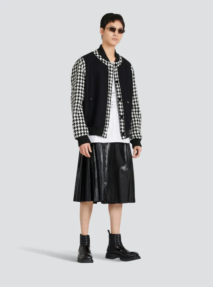 Balmain Outerwear WomensMens Unisex 8211 Bomber Jacket With Houndstooth Pattern Black Balmain Outerwear WomensMens Unisex 8211 Bomber Jacket With Houndstooth Pattern Black