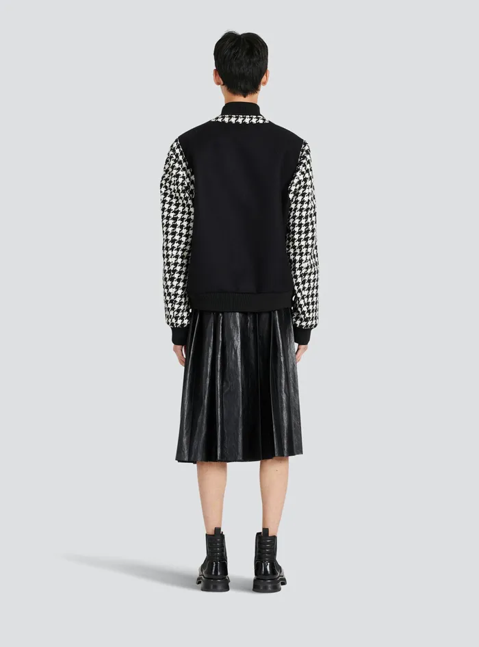 Balmain Outerwear WomensMens Unisex 8211 Bomber Jacket With Houndstooth Pattern Black Balmain Outerwear WomensMens Unisex 8211 Bomber Jacket With Houndstooth Pattern Black