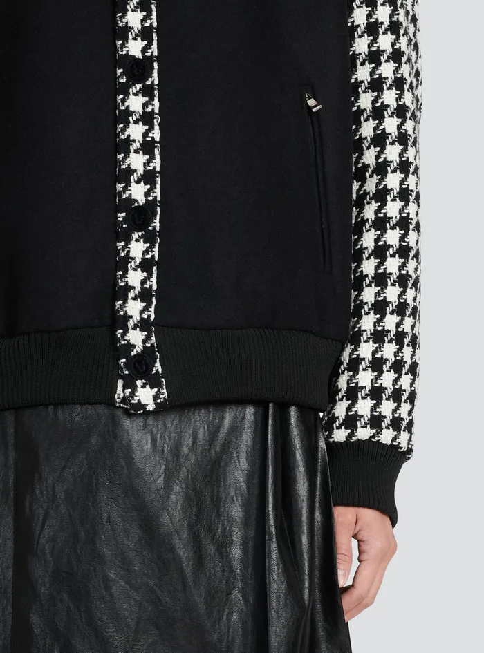 Balmain Outerwear WomensMens Unisex 8211 Bomber Jacket With Houndstooth Pattern Black Balmain Outerwear WomensMens Unisex 8211 Bomber Jacket With Houndstooth Pattern Black