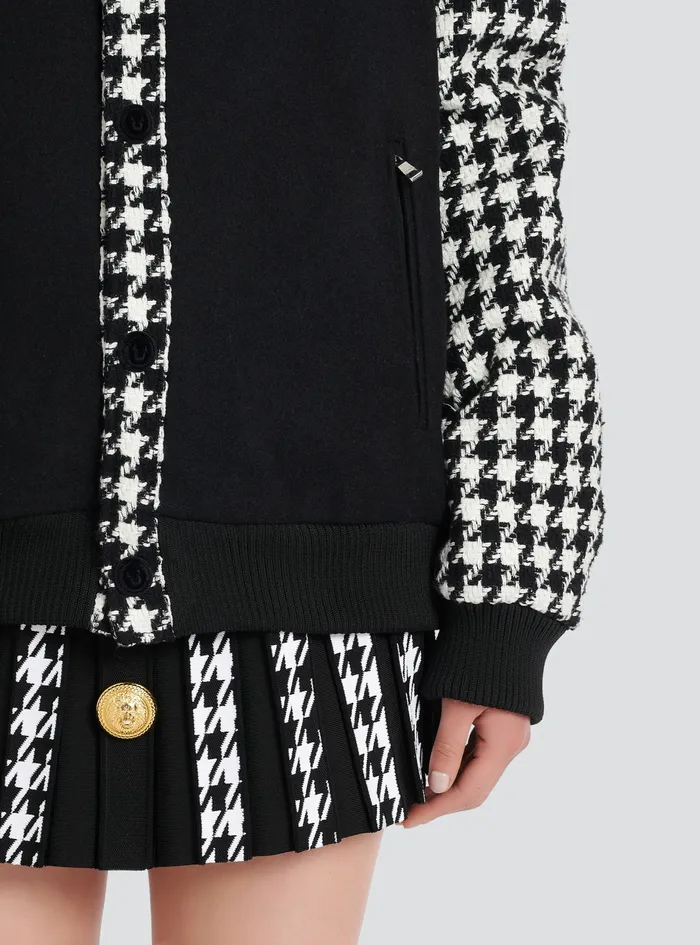 Balmain Outerwear WomensMens Unisex 8211 Bomber Jacket With Houndstooth Pattern Black Balmain Outerwear WomensMens Unisex 8211 Bomber Jacket With Houndstooth Pattern Black