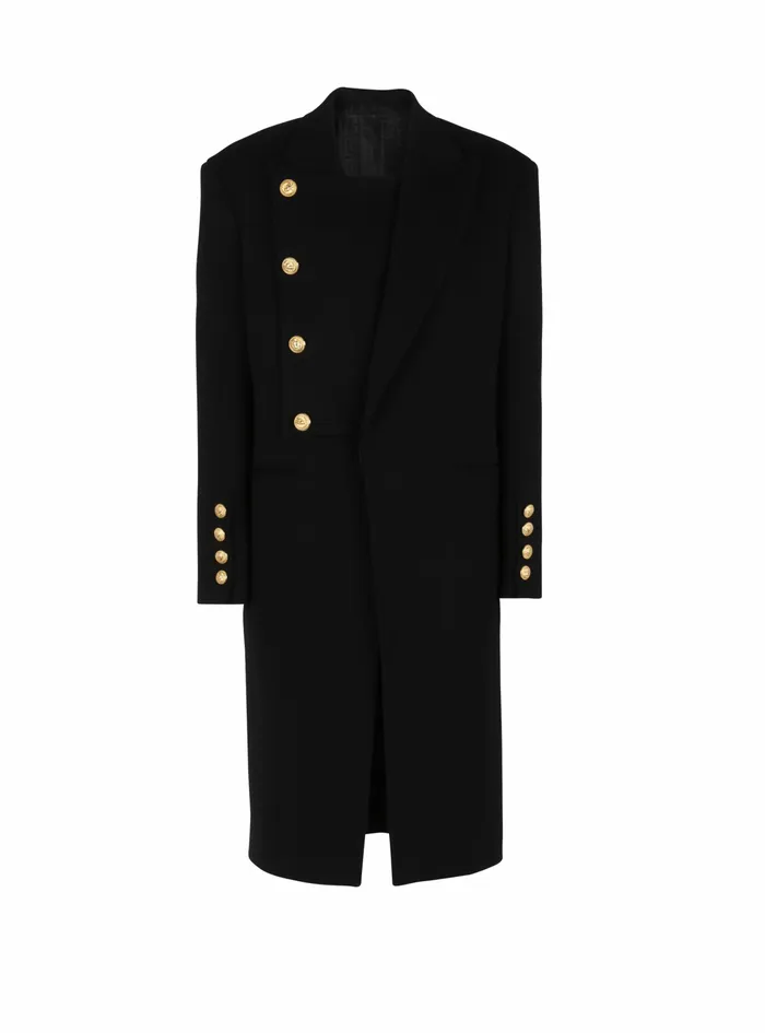 Balmain Outerwear WomensMens Unisex 8211 FourButton Wool Coat With Detachable Inset Jacket Black Balmain Outerwear WomensMens Unisex 8211 FourButton Wool Coat With Detachable Inset Jacket Black