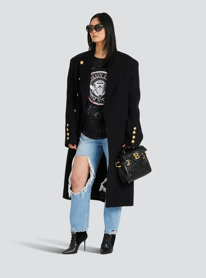Balmain Outerwear WomensMens Unisex 8211 FourButton Wool Coat With Detachable Inset Jacket Black Balmain Outerwear WomensMens Unisex 8211 FourButton Wool Coat With Detachable Inset Jacket Black
