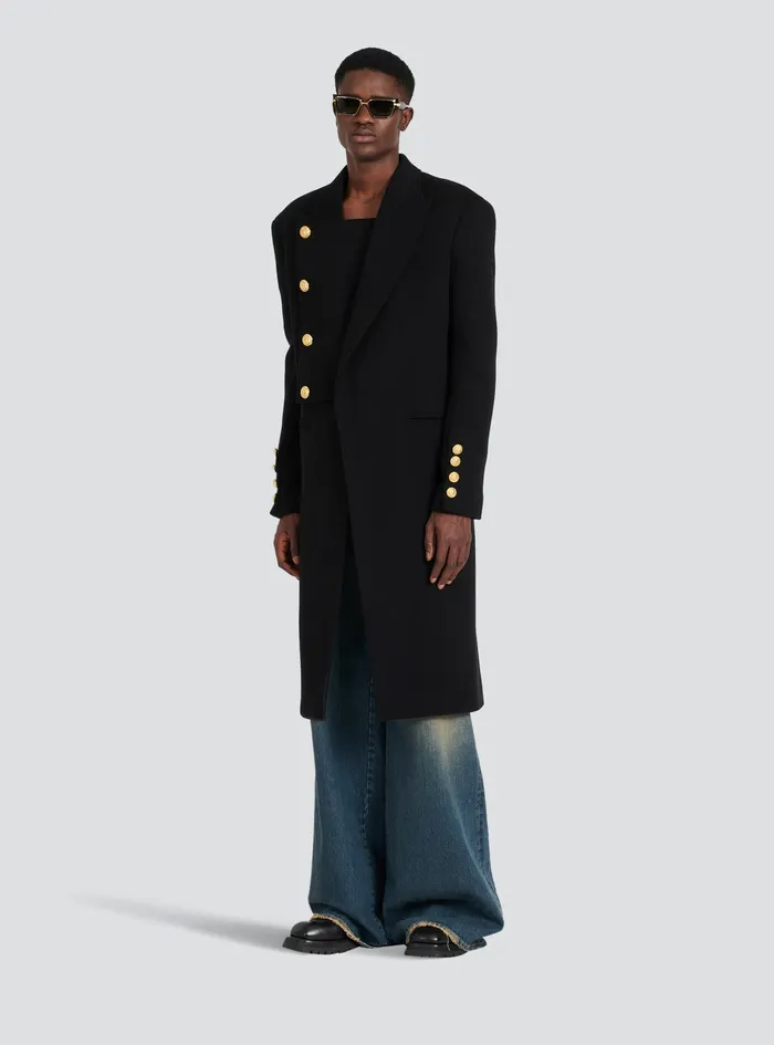 Balmain Outerwear WomensMens Unisex 8211 FourButton Wool Coat With Detachable Inset Jacket Black Balmain Outerwear WomensMens Unisex 8211 FourButton Wool Coat With Detachable Inset Jacket Black