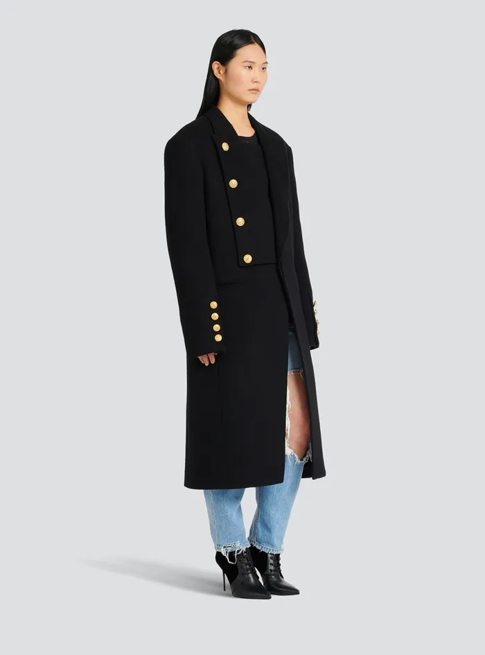 Balmain Outerwear WomensMens Unisex 8211 FourButton Wool Coat With Detachable Inset Jacket Black Balmain Outerwear WomensMens Unisex 8211 FourButton Wool Coat With Detachable Inset Jacket Black