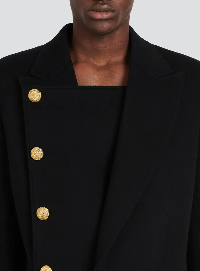 Balmain Outerwear WomensMens Unisex 8211 FourButton Wool Coat With Detachable Inset Jacket Black Balmain Outerwear WomensMens Unisex 8211 FourButton Wool Coat With Detachable Inset Jacket Black