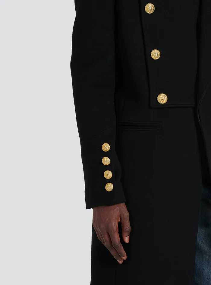 Balmain Outerwear WomensMens Unisex 8211 FourButton Wool Coat With Detachable Inset Jacket Black Balmain Outerwear WomensMens Unisex 8211 FourButton Wool Coat With Detachable Inset Jacket Black