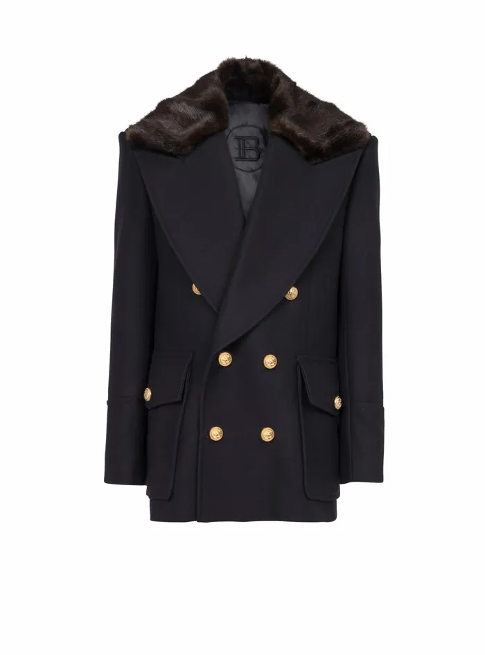 Balmain Outerwear WomensMens Unisex 8211 SixButton Wool Coat With Detachable Collar Navy Balmain Outerwear WomensMens Unisex 8211 SixButton Wool Coat With Detachable Collar Navy