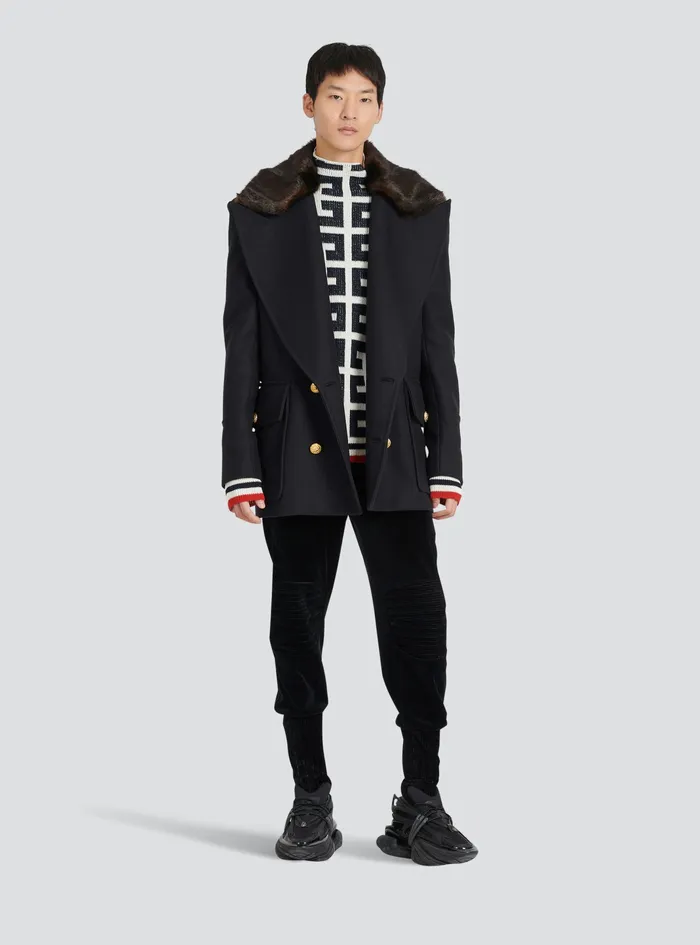 Balmain Outerwear WomensMens Unisex 8211 SixButton Wool Coat With Detachable Collar Navy Balmain Outerwear WomensMens Unisex 8211 SixButton Wool Coat With Detachable Collar Navy