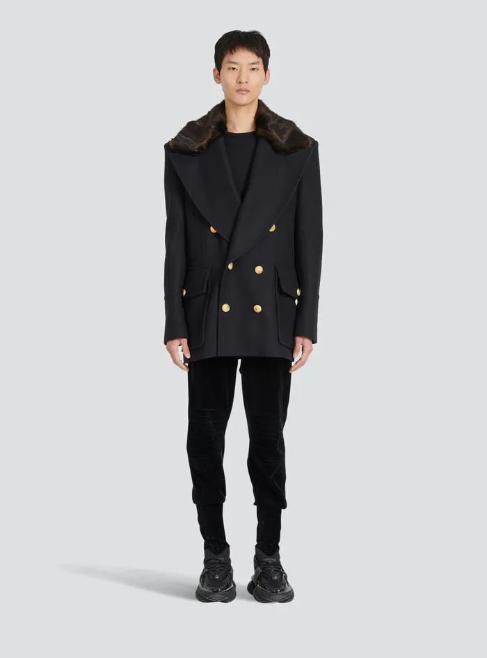 Balmain Outerwear WomensMens Unisex 8211 SixButton Wool Coat With Detachable Collar Navy Balmain Outerwear WomensMens Unisex 8211 SixButton Wool Coat With Detachable Collar Navy