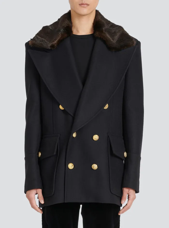 Balmain Outerwear WomensMens Unisex 8211 SixButton Wool Coat With Detachable Collar Navy Balmain Outerwear WomensMens Unisex 8211 SixButton Wool Coat With Detachable Collar Navy