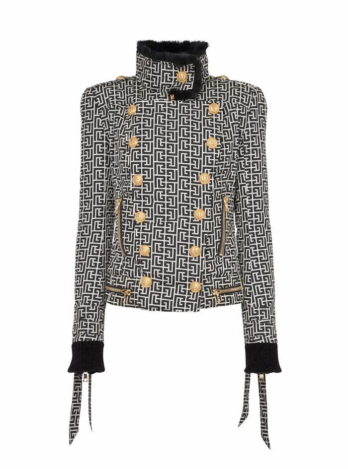 Balmain Outerwear Womens Monogram Print Jacket Black