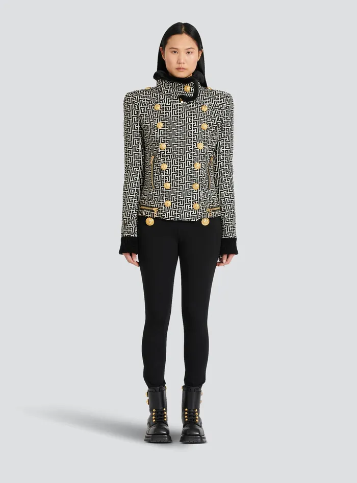 Balmain Outerwear Womens Monogram Print Jacket Black Balmain Outerwear Womens Monogram Print Jacket Black
