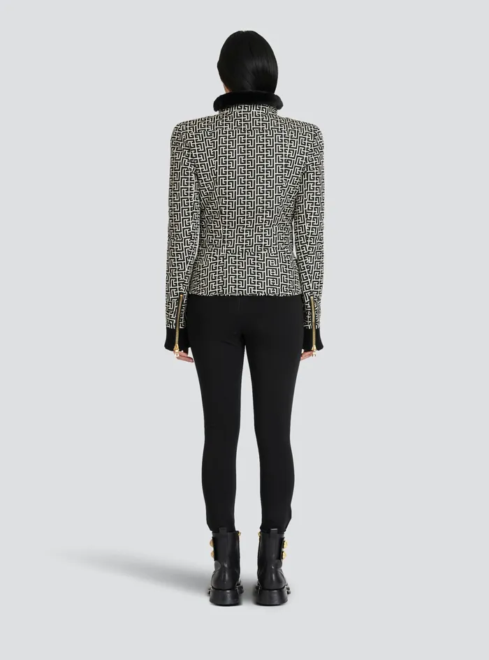 Balmain Outerwear Womens Monogram Print Jacket Black Balmain Outerwear Womens Monogram Print Jacket Black