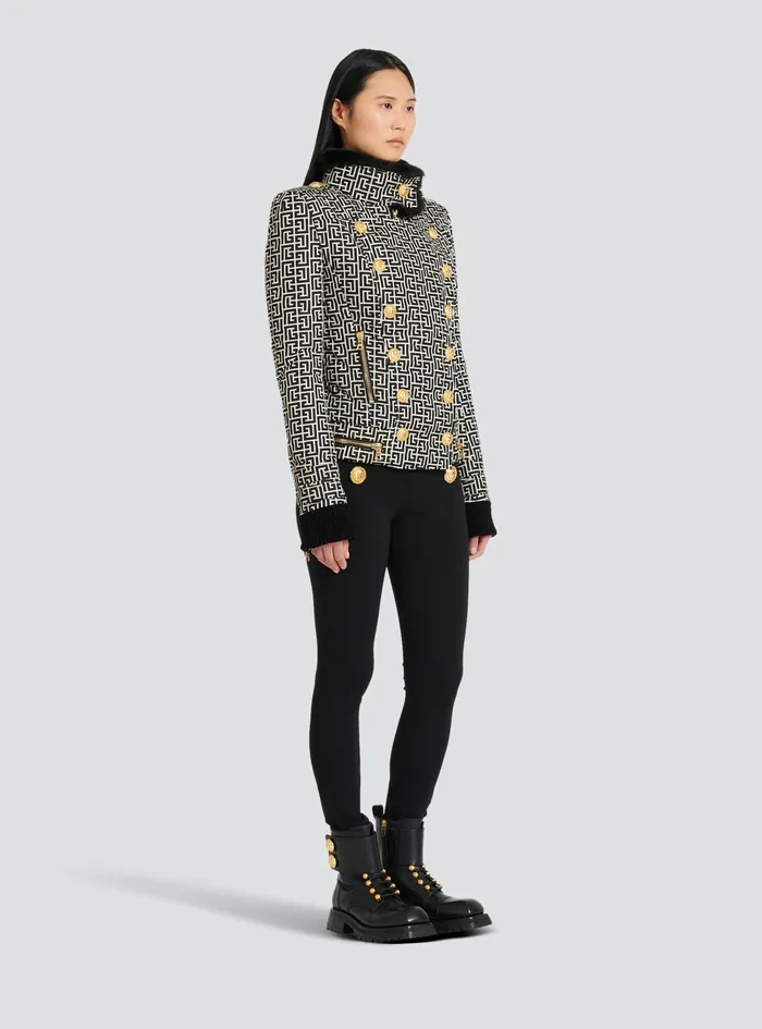Balmain Outerwear Womens Monogram Print Jacket Black Balmain Outerwear Womens Monogram Print Jacket Black