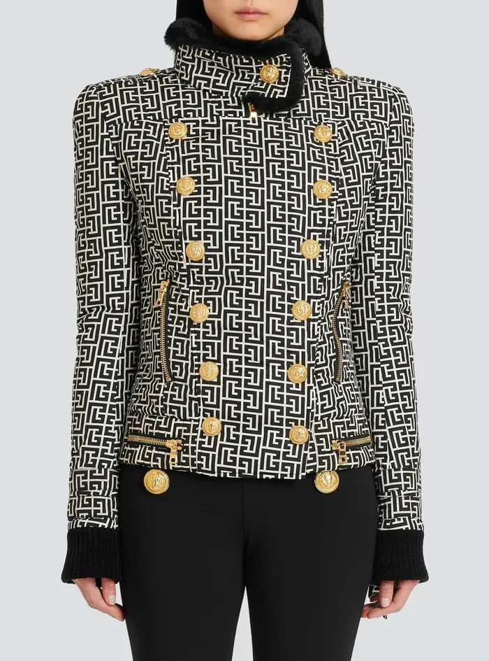 Balmain Outerwear Womens Monogram Print Jacket Black Balmain Outerwear Womens Monogram Print Jacket Black