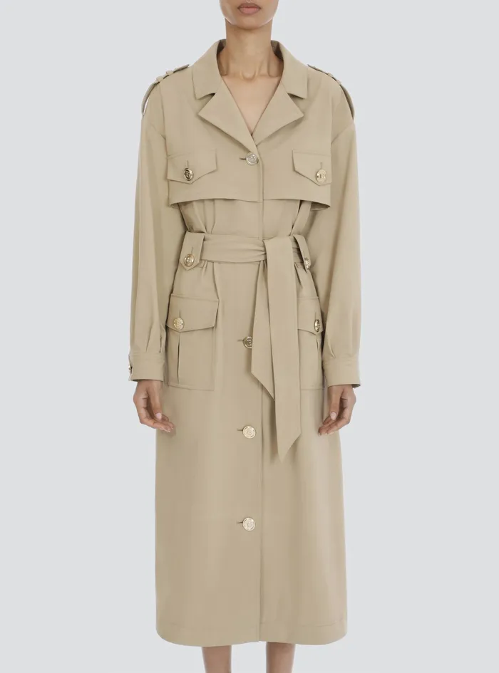 Balmain Outerwear Womens Trench Beige Balmain Outerwear Womens Trench Beige