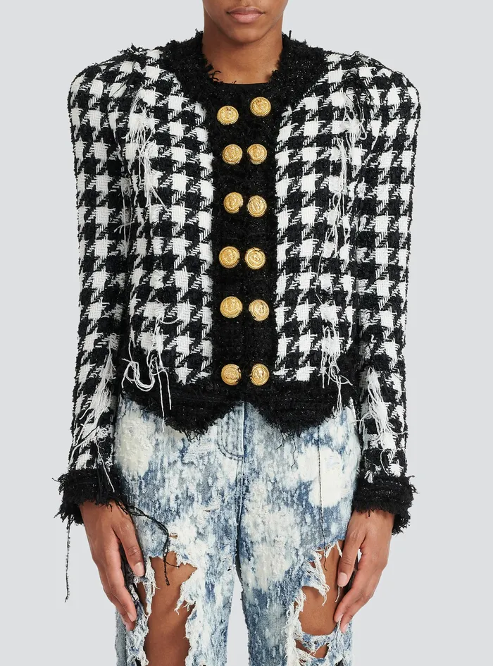 Balmain Outerwear Womens Tweed Spencer Jacket Black Balmain Outerwear Womens Tweed Spencer Jacket Black