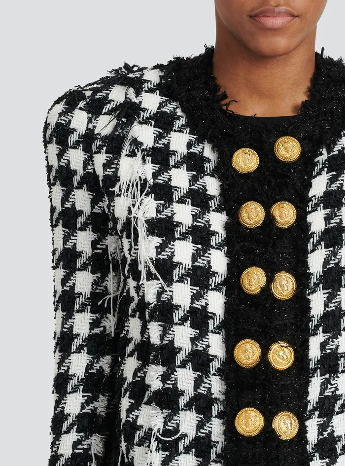 Balmain Outerwear Womens Tweed Spencer Jacket Black Balmain Outerwear Womens Tweed Spencer Jacket Black