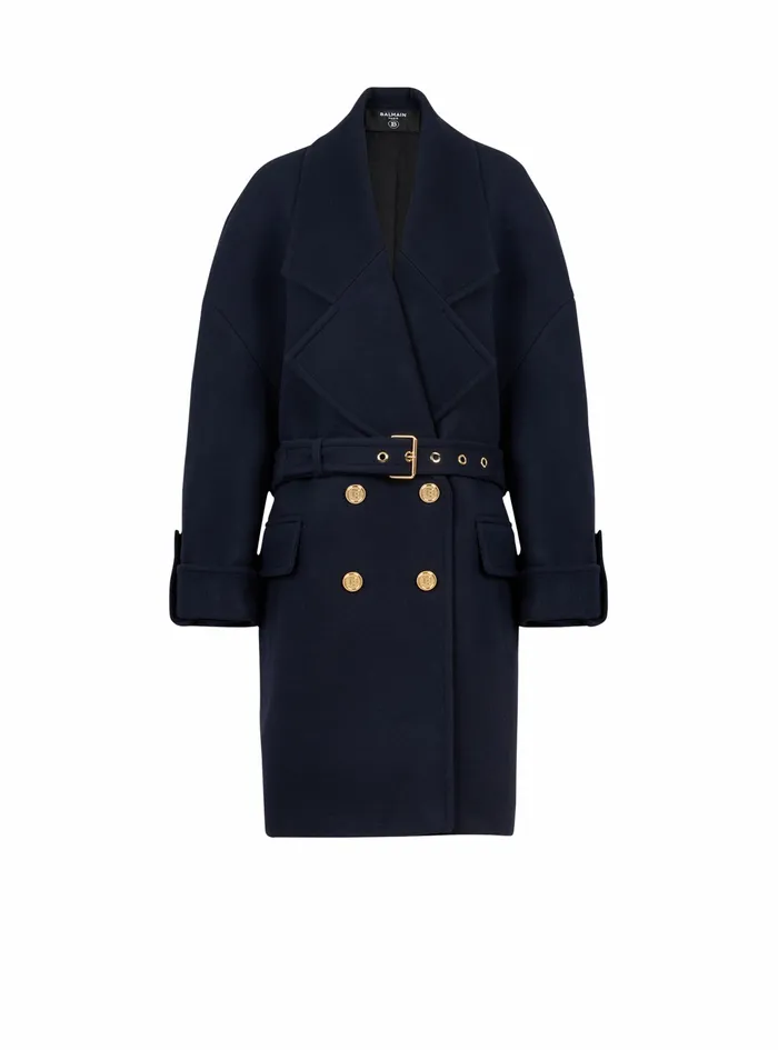 Balmain Outerwear Womens Wool And Cashmere Pea Coat With DoubleBreasted GoldTone Buttoned Fastening Navy Balmain Outerwear Womens Wool And Cashmere Pea Coat With DoubleBreasted GoldTone Buttoned Fastening Navy