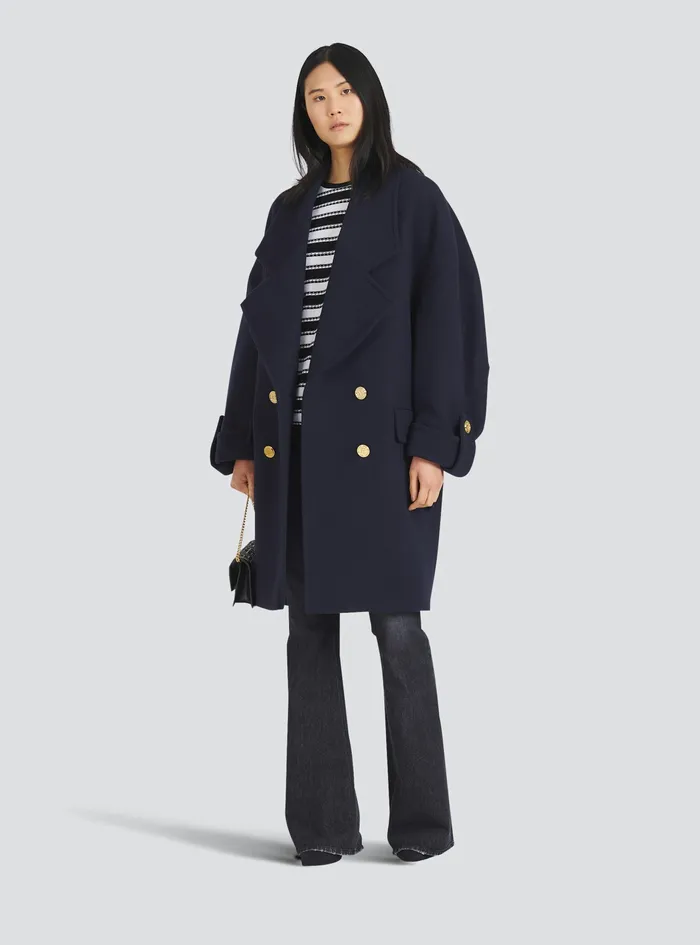 Balmain Outerwear Womens Wool And Cashmere Pea Coat With DoubleBreasted GoldTone Buttoned Fastening Navy Balmain Outerwear Womens Wool And Cashmere Pea Coat With DoubleBreasted GoldTone Buttoned Fastening Navy